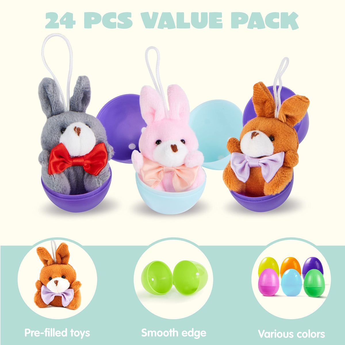 JOYIN pre-filled Easter eggs with plush bunnies for hunts.