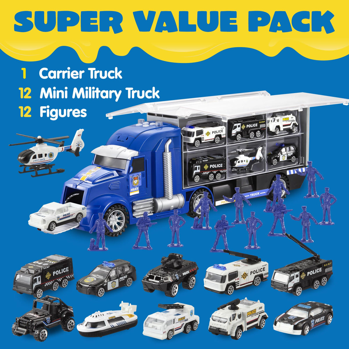 JOYIN police rescue carrier side view shows compact size for toddlers