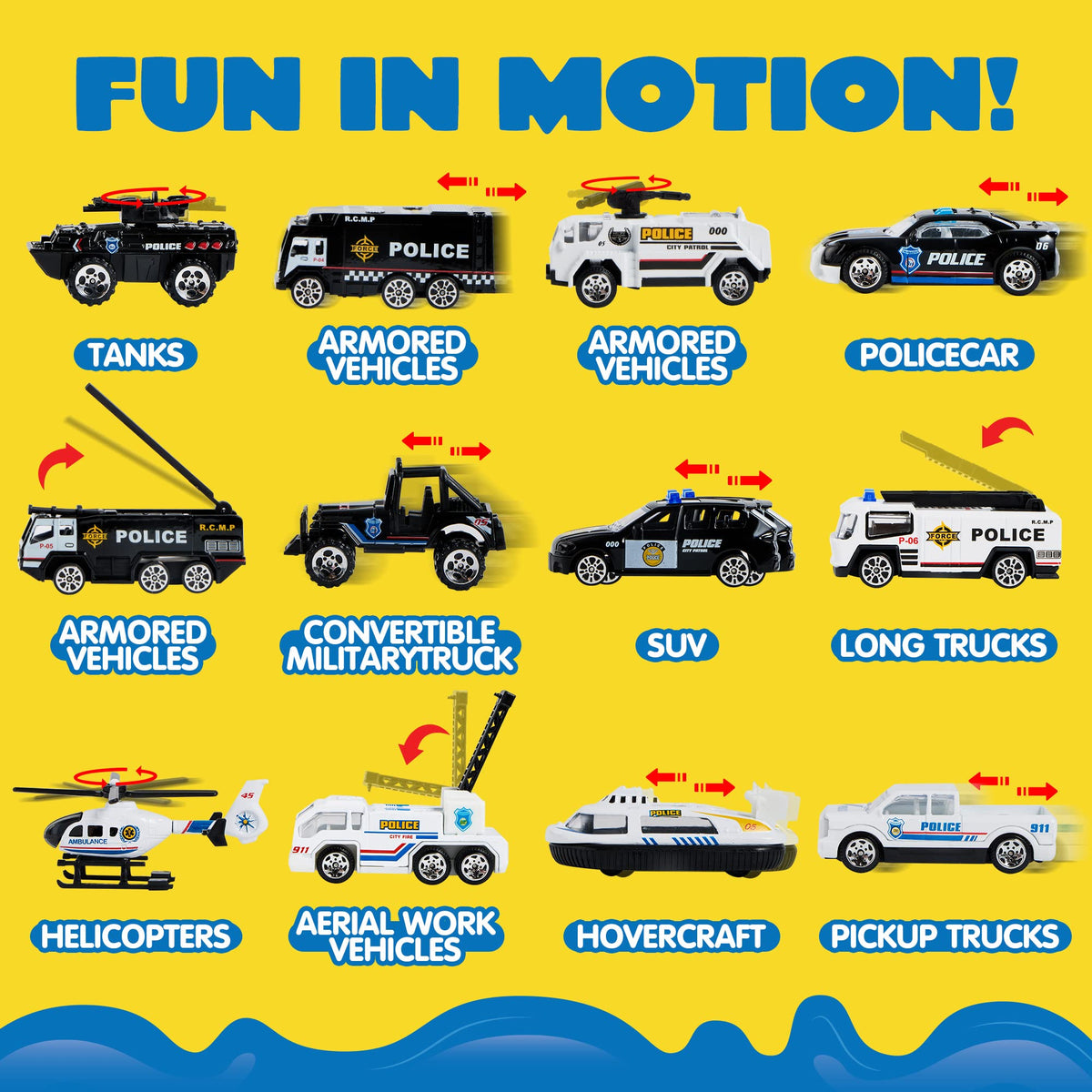 JOYIN 12 mini police rescue trucks with figures enable varied role play