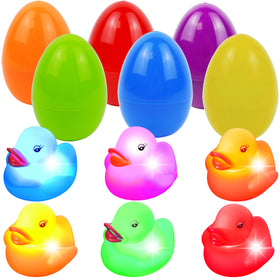 JOYIN 6-pack pre-filled Easter eggs with glow-in-water duck bath toy for bath time fun.