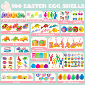 JOYIN prefilled Easter eggs opened to reveal tumblers and small prizes.