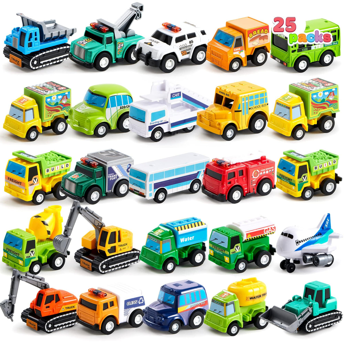 JOYIN pull-back fire engine car, durable friction-powered play for toddlers.
