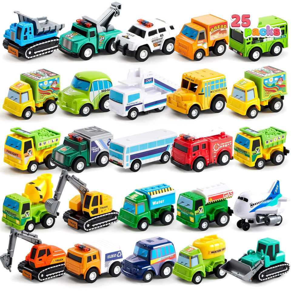 JOYIN pull-back fire engine car, durable friction-powered play for toddlers.