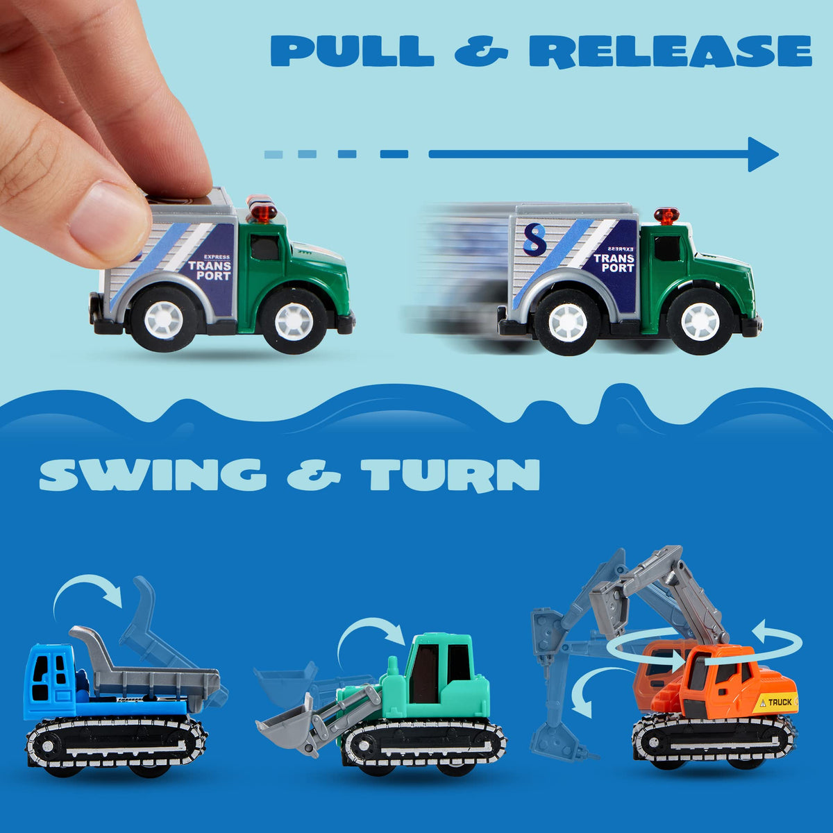 JOYIN pull-back transport truck, large wheels roll smoothly for easy play.