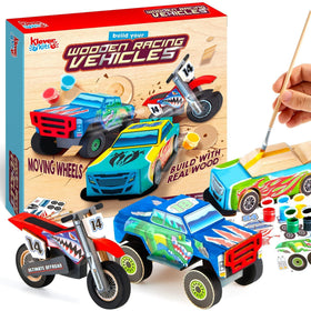 JOYIN race car kit build: kids assemble and paint a wooden car for creative play.