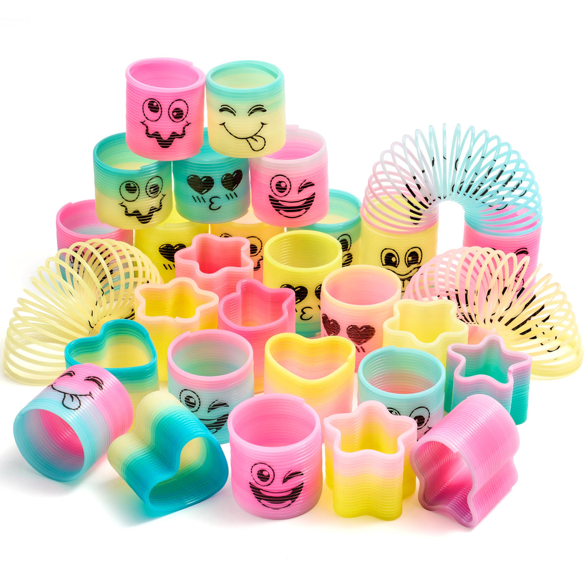 JOYIN rainbow spring toy close-up showing vivid colors and stretch action for stress relief