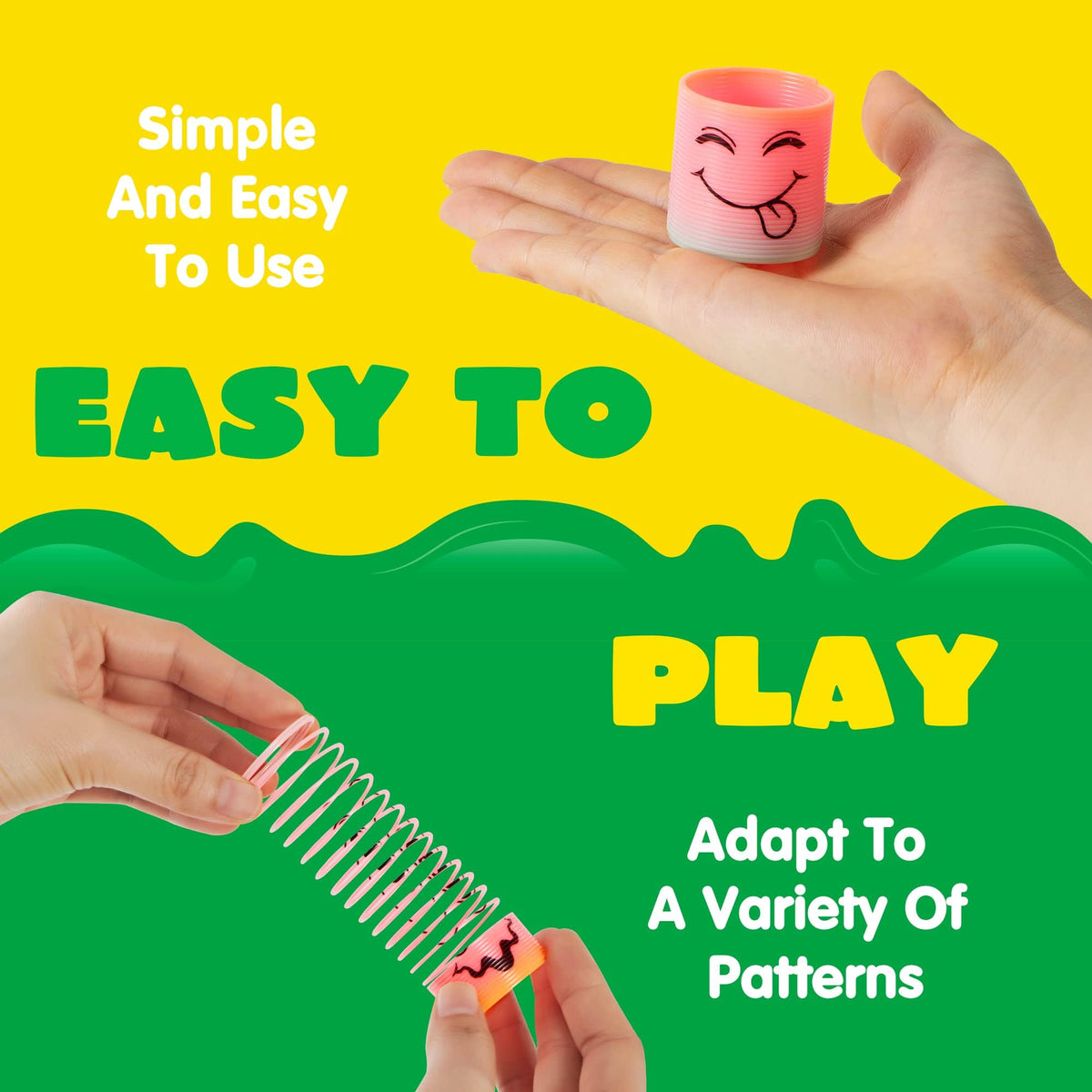 JOYIN rainbow spring toy stretched and released, demonstrating durable, responsive performance