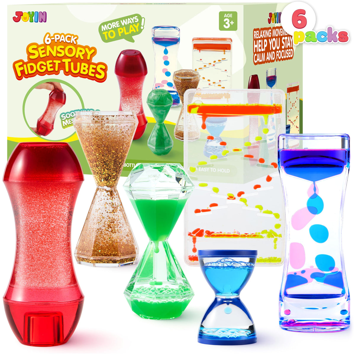 JOYIN red glitter bomb tube for calming sensory play and visual focus.