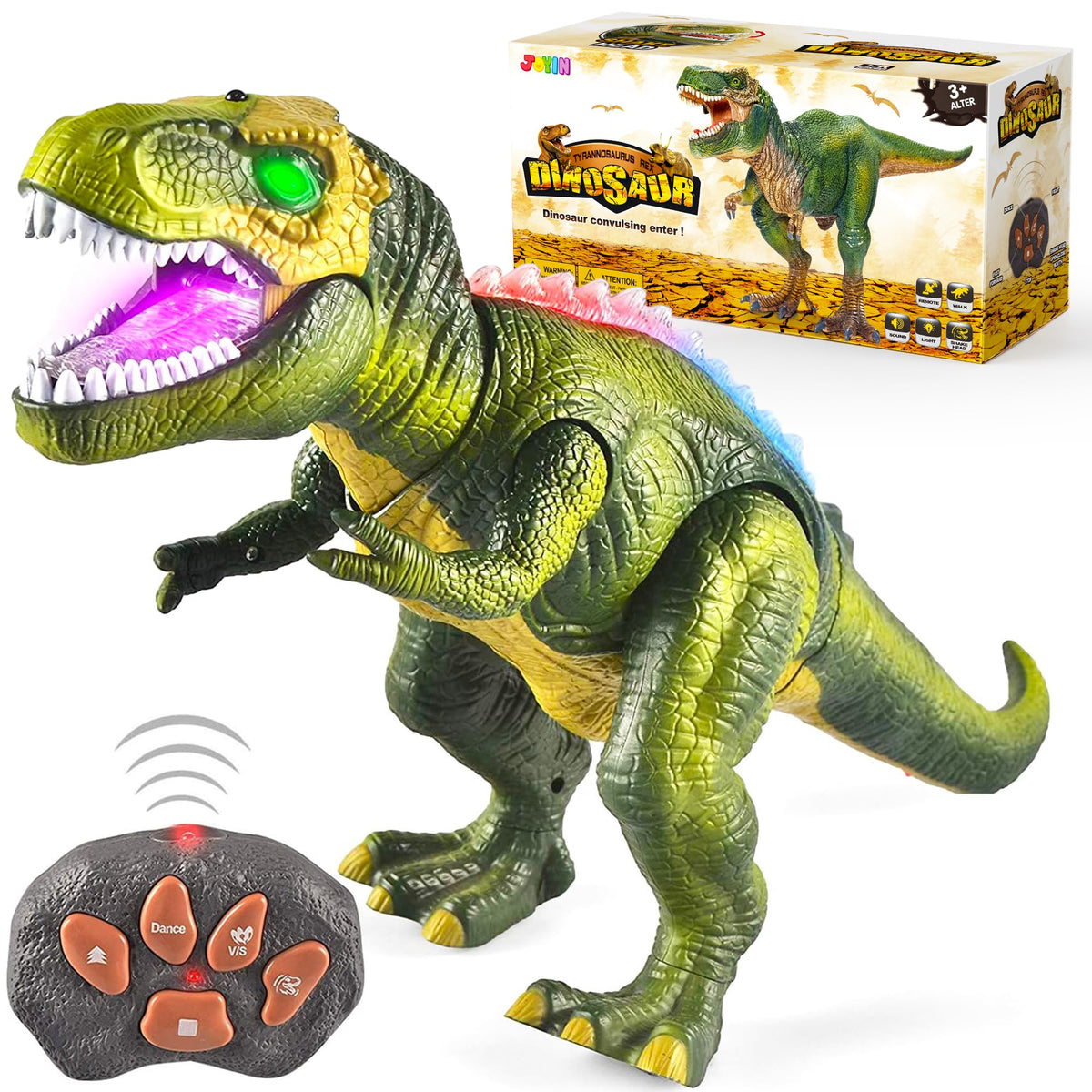 JOYIN robot dinosaur toy with LED light front view for immersive play