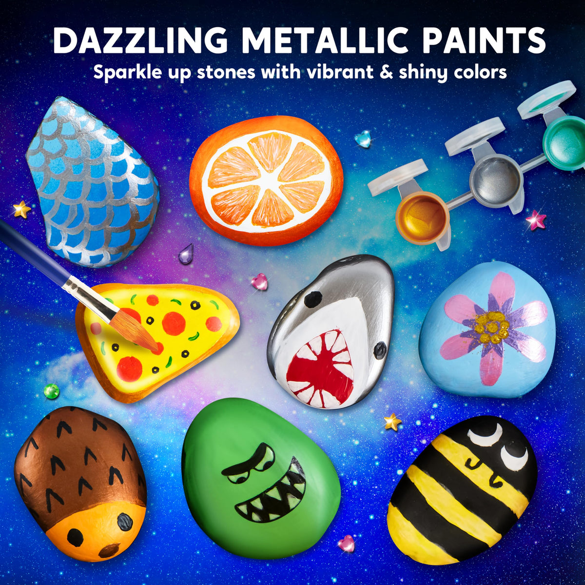 JOYIN rock painting kit includes 32 gems to decorate glowing artwork.