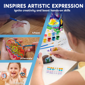JOYIN rock painting kit provides fine-tip and wide brushes for detailed and broad strokes.