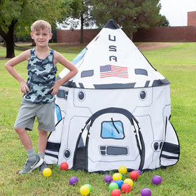 JOYIN rocket ship play tent sturdy poles ready for quick assembly.