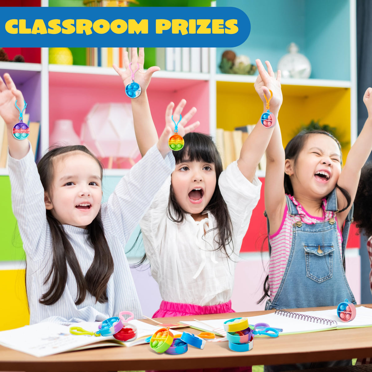 JOYIN round pop fidget keychain classroom-prize design supports affordable bulk gifting for students.