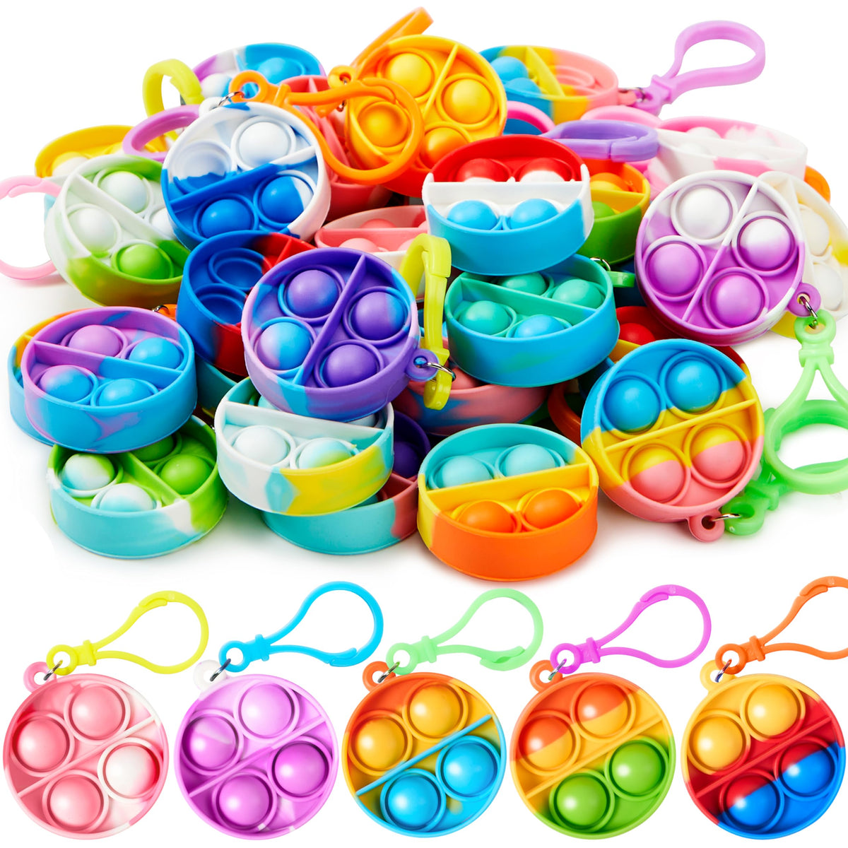 JOYIN round pop fidget keychain color varieties for vibrant, portable play and quick transitions between tasks.
