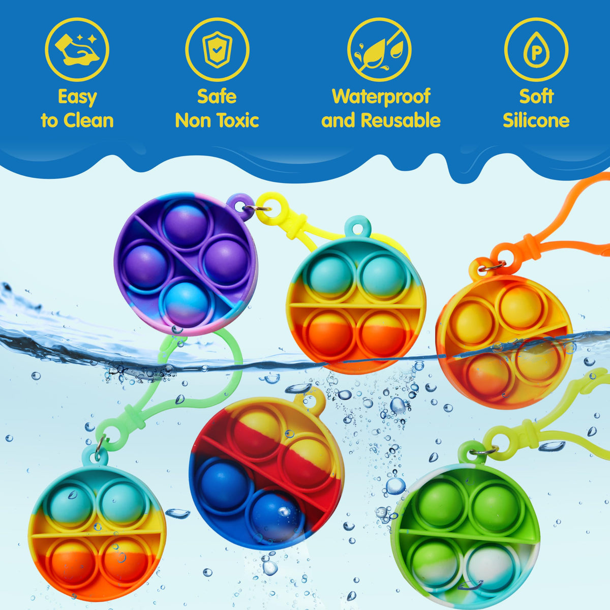 JOYIN round pop fidget keychain soft silicone offers durable, gentle tactile feel for kids.