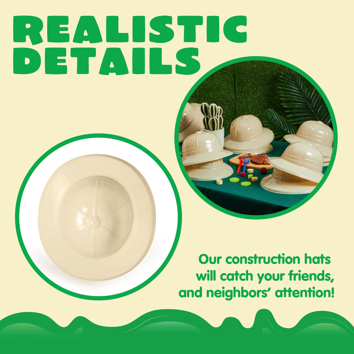 JOYIN safari hats close-up shows khaki color and durable plastic.