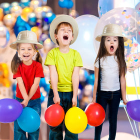 JOYIN safari hats appear in a festive party scene.