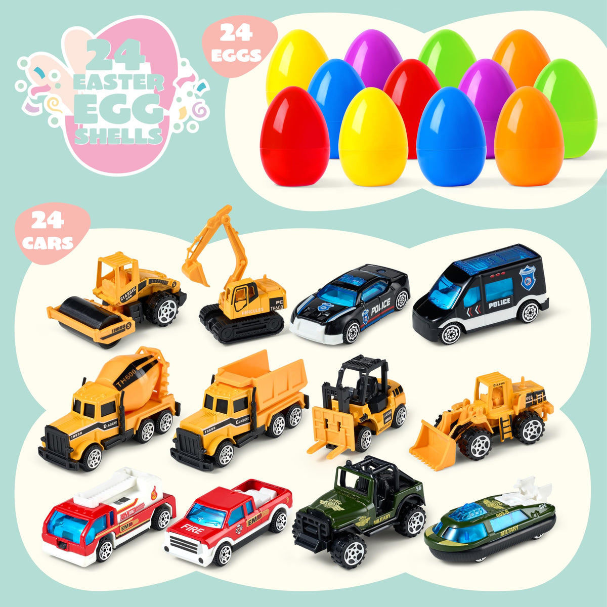 JOYIN six-color Easter eggs tray, eye-catching variety for kids.