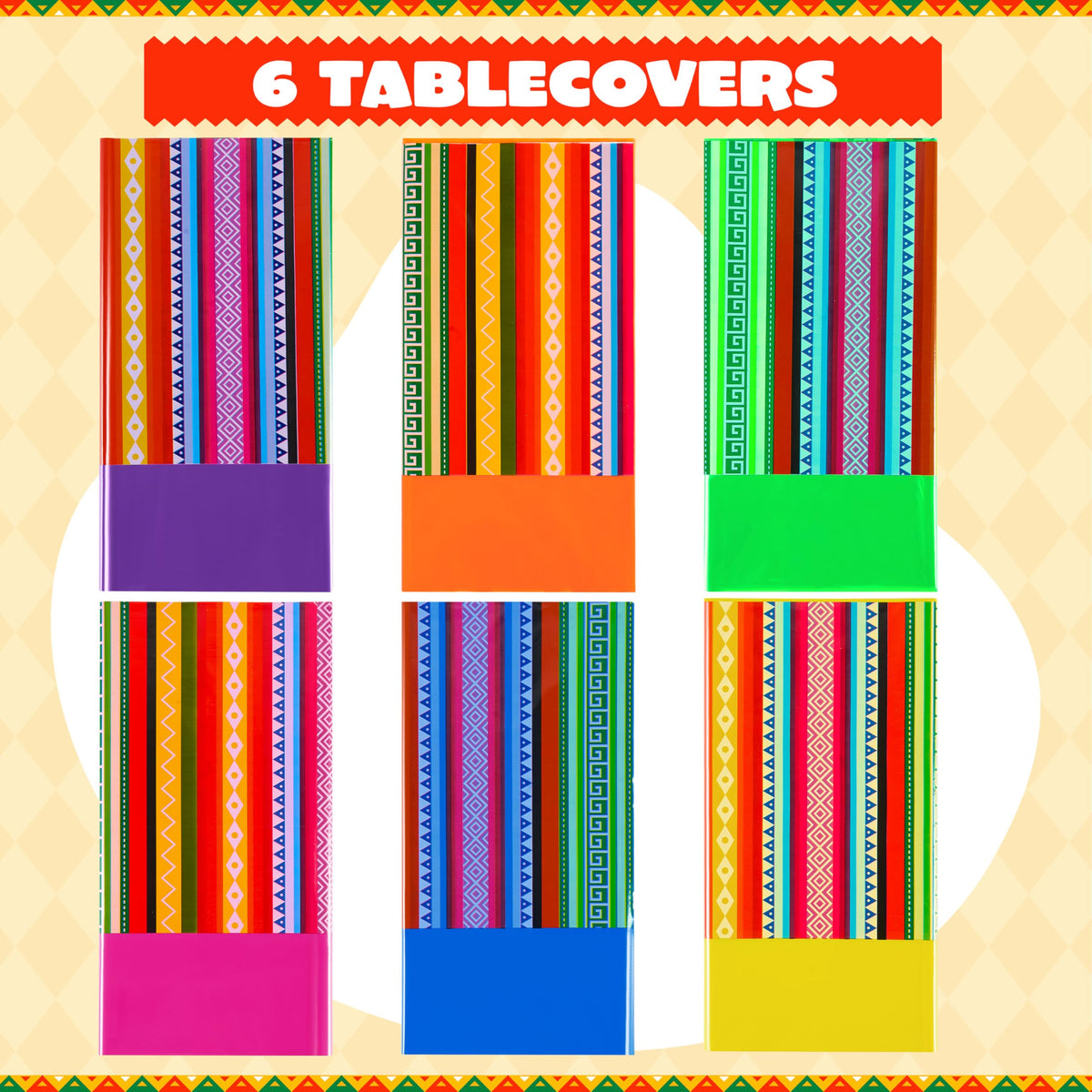JOYIN six-piece tablecloth pack ready for bulk party styling.