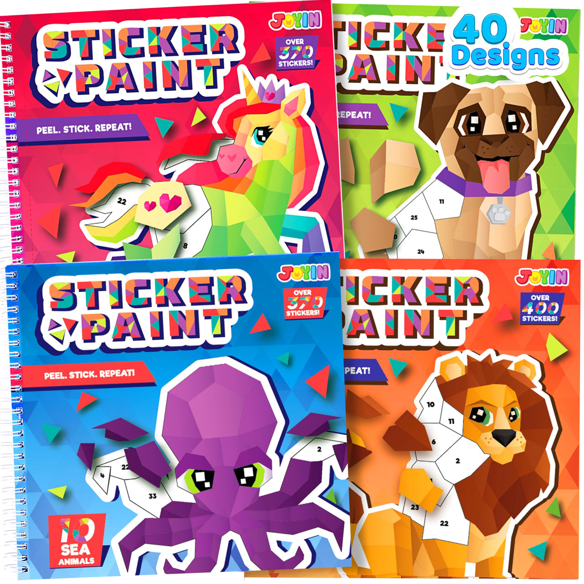 JOYIN sticker paint book pets page with colorful stickers improves fine motor skills.