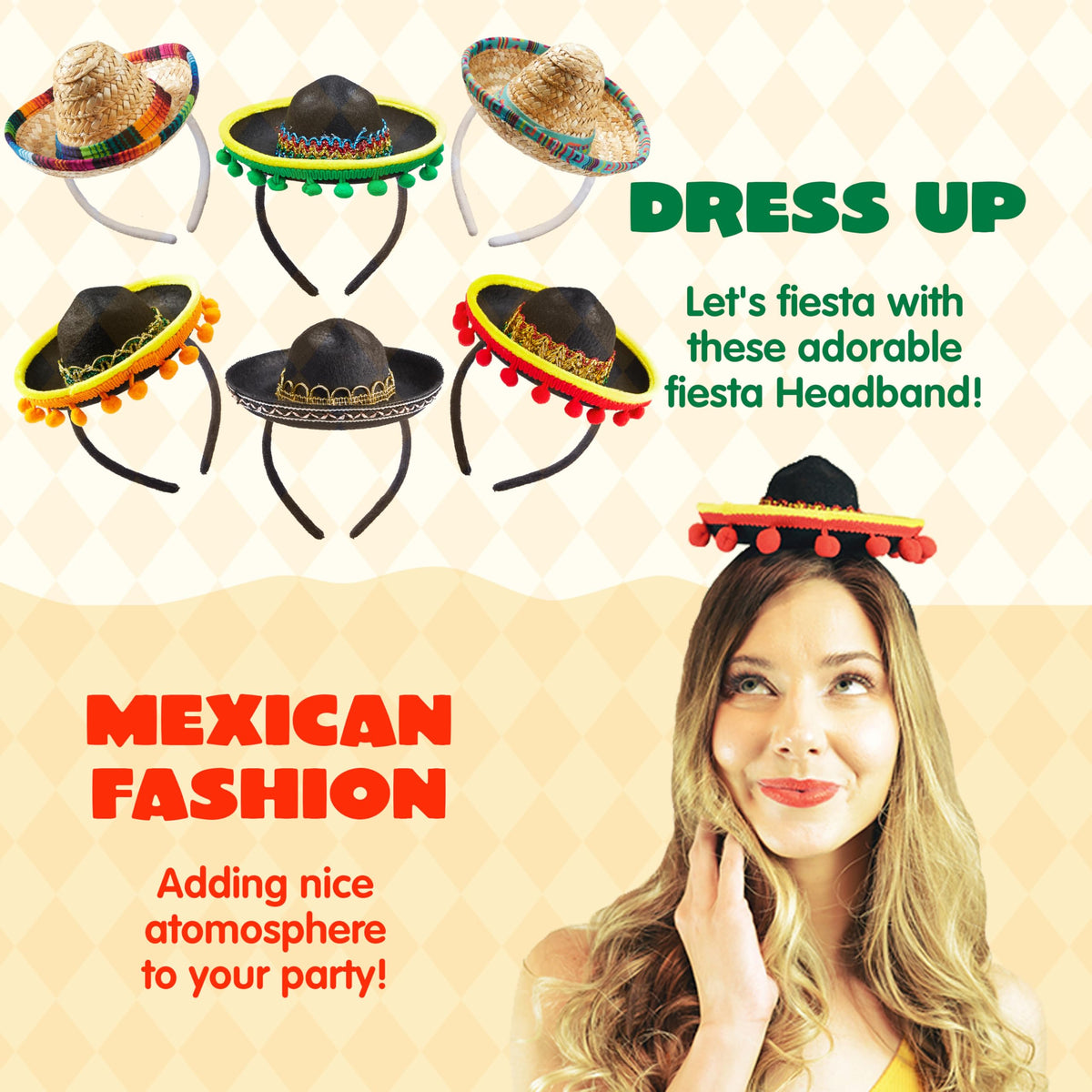 JOYIN straw sombrero headband with beige hat and white band.