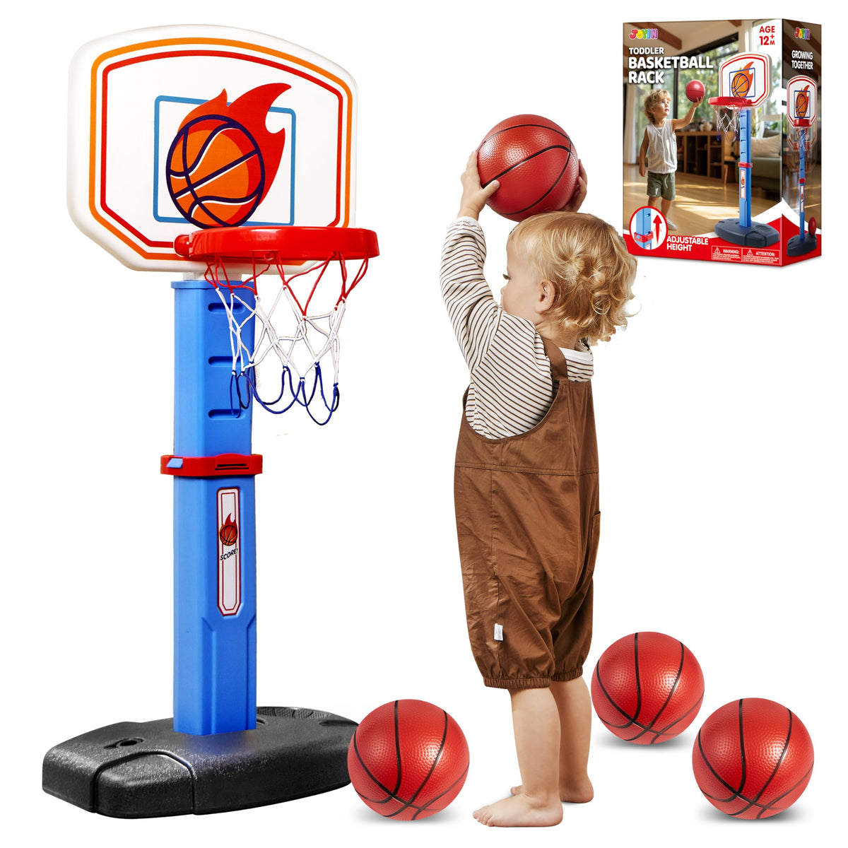 JOYIN toddler basketball hoop with adjustable height for growing kids and easy shots.