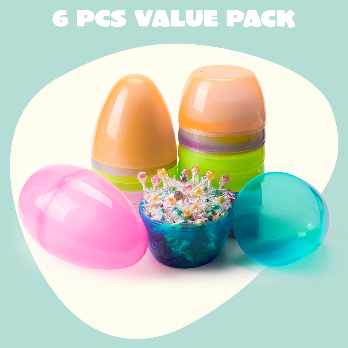 JOYIN twist-lock Easter eggs show top and bottom halves securely closed for surprises.