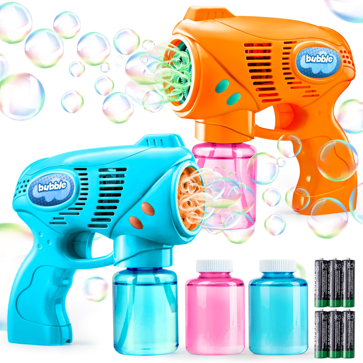 JOYIN two bubble guns in blue and orange for joyful outdoor play