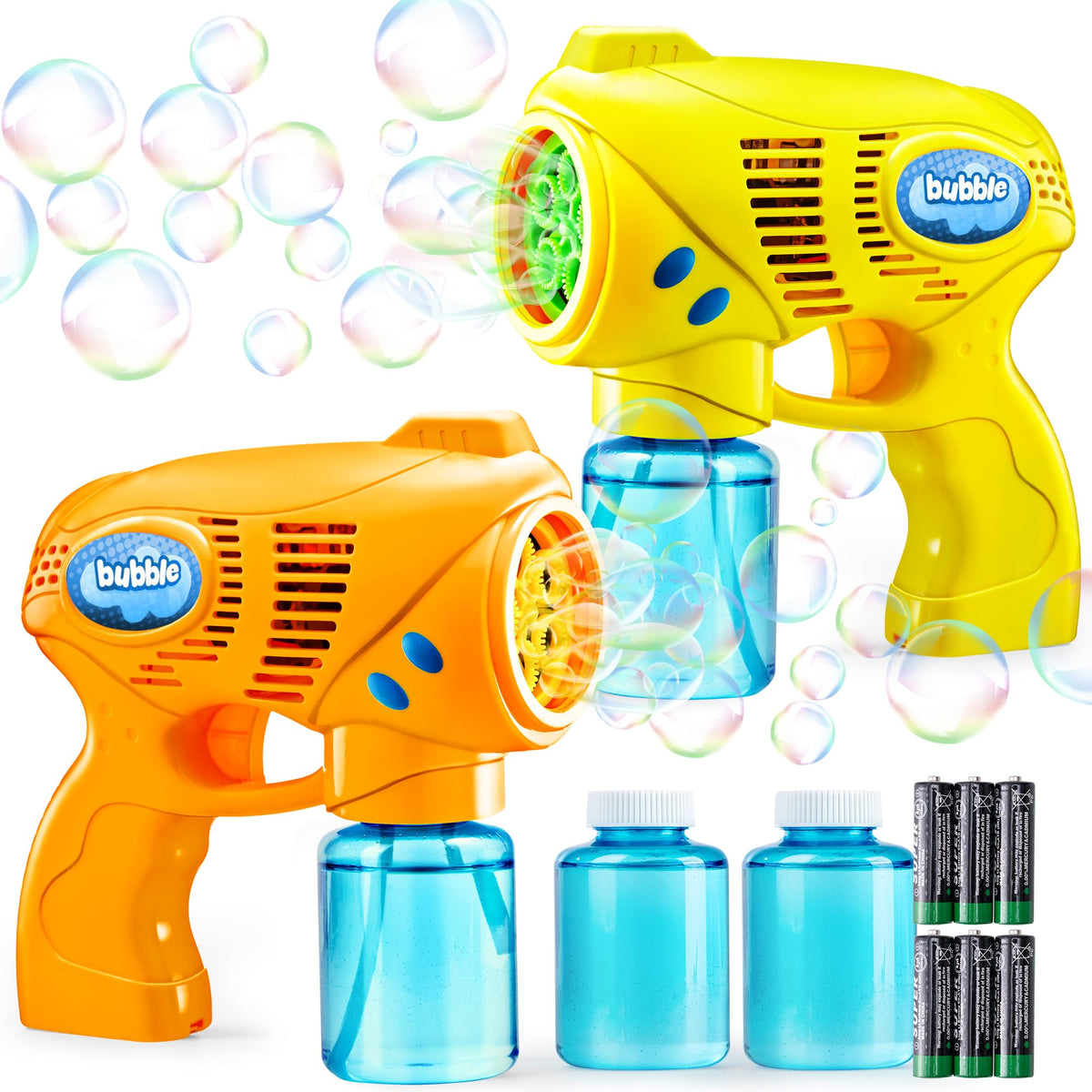 JOYIN two bubble guns in yellow and orange for outdoor play