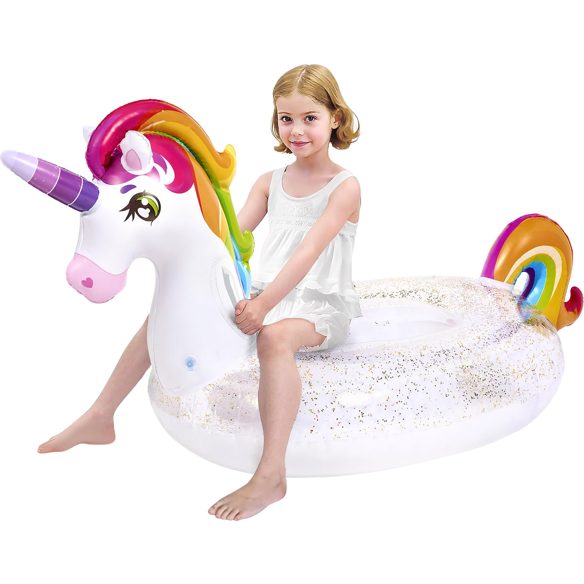 JOYIN unicorn float with sparkly glitters, perfect for kids pool fun
