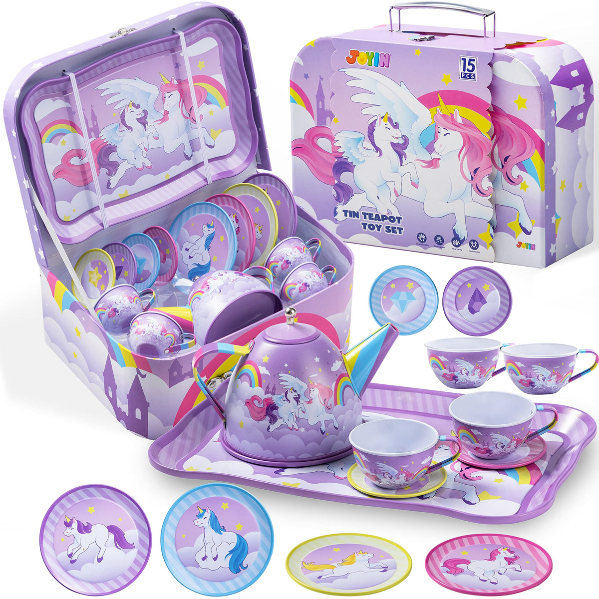 JOYIN Unicorn Tea Party Set teapot with unicorn design for imaginative pretend play