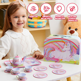 JOYIN Unicorn Tea Set carrying case for organized, portable tea time