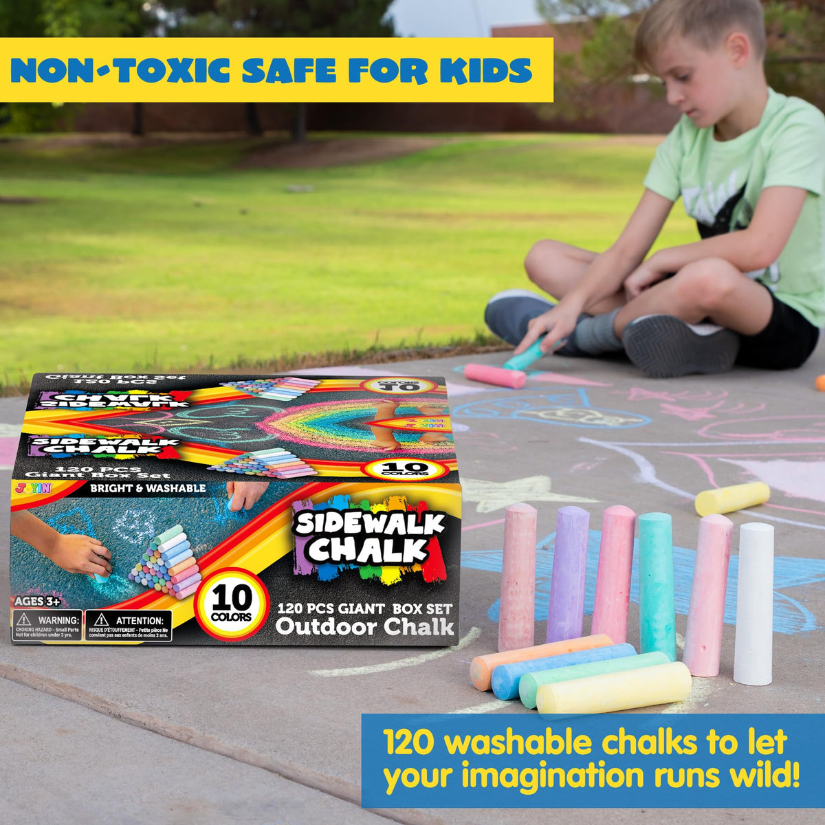 JOYIN washable sidewalk chalk cleans up easily from driveways