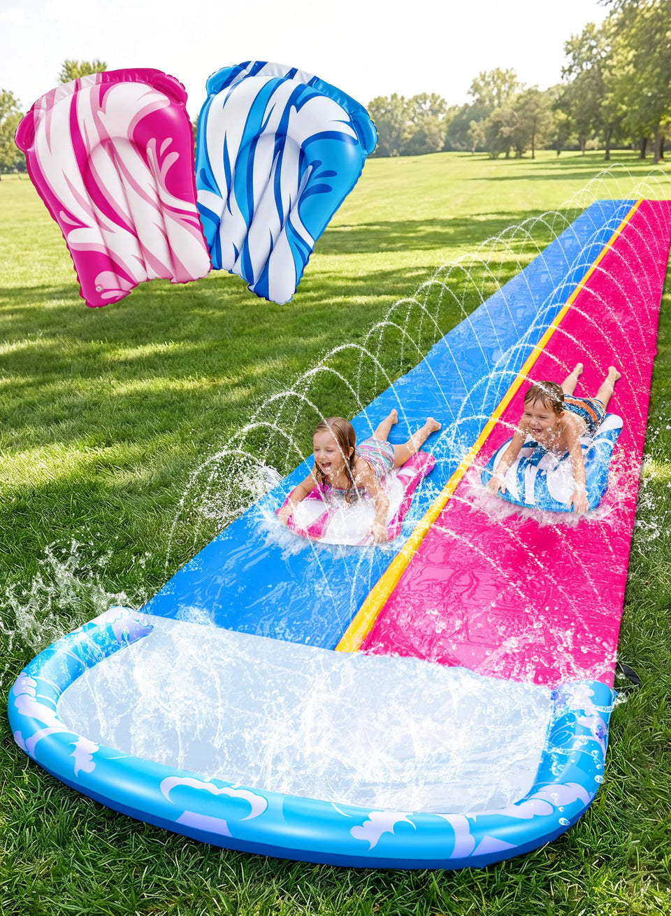 JOYIN water slide 22-5ft blue-pink design for backyard family fun and splash play