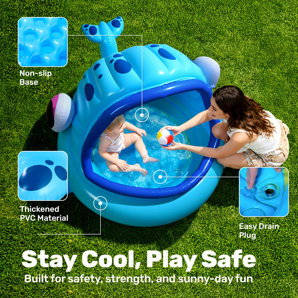 JOYIN whale pool canopy setup demonstrates quick assembly for shaded play