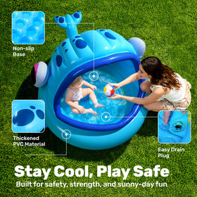 JOYIN whale pool canopy setup demonstrates quick assembly for shaded play