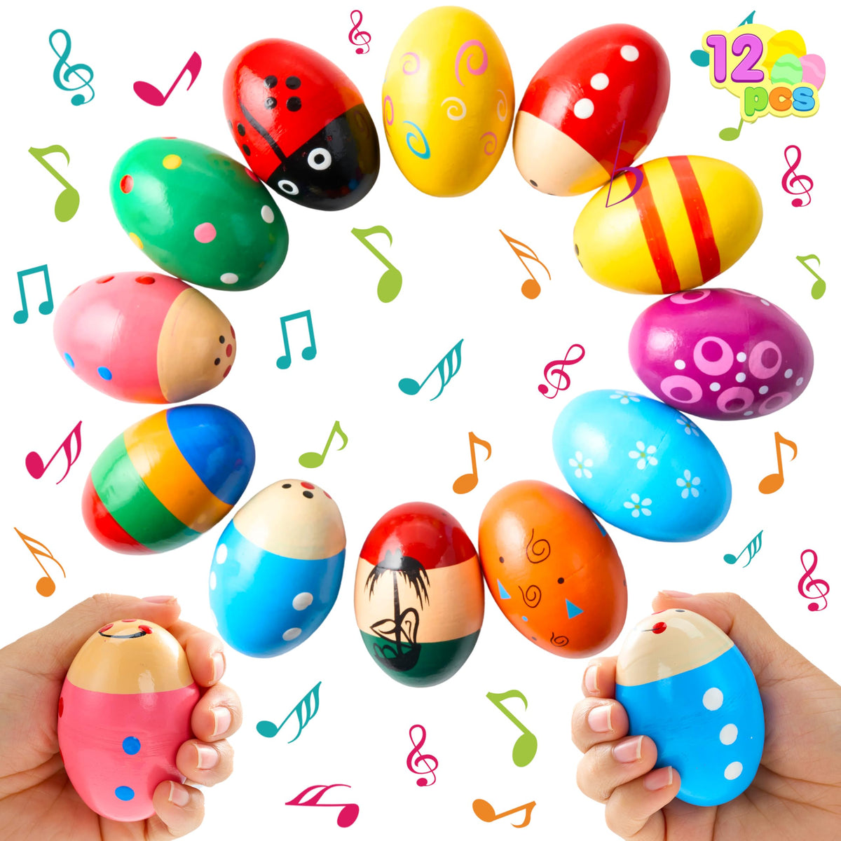 JOYIN wooden egg shaker in bright colors for Easter crafts and classroom rhythm.