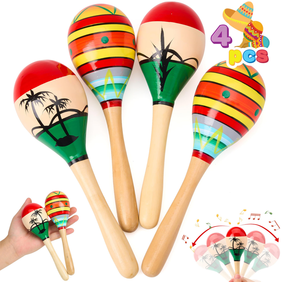 JOYIN wooden maracas design A for kids, colorful and safe party music.