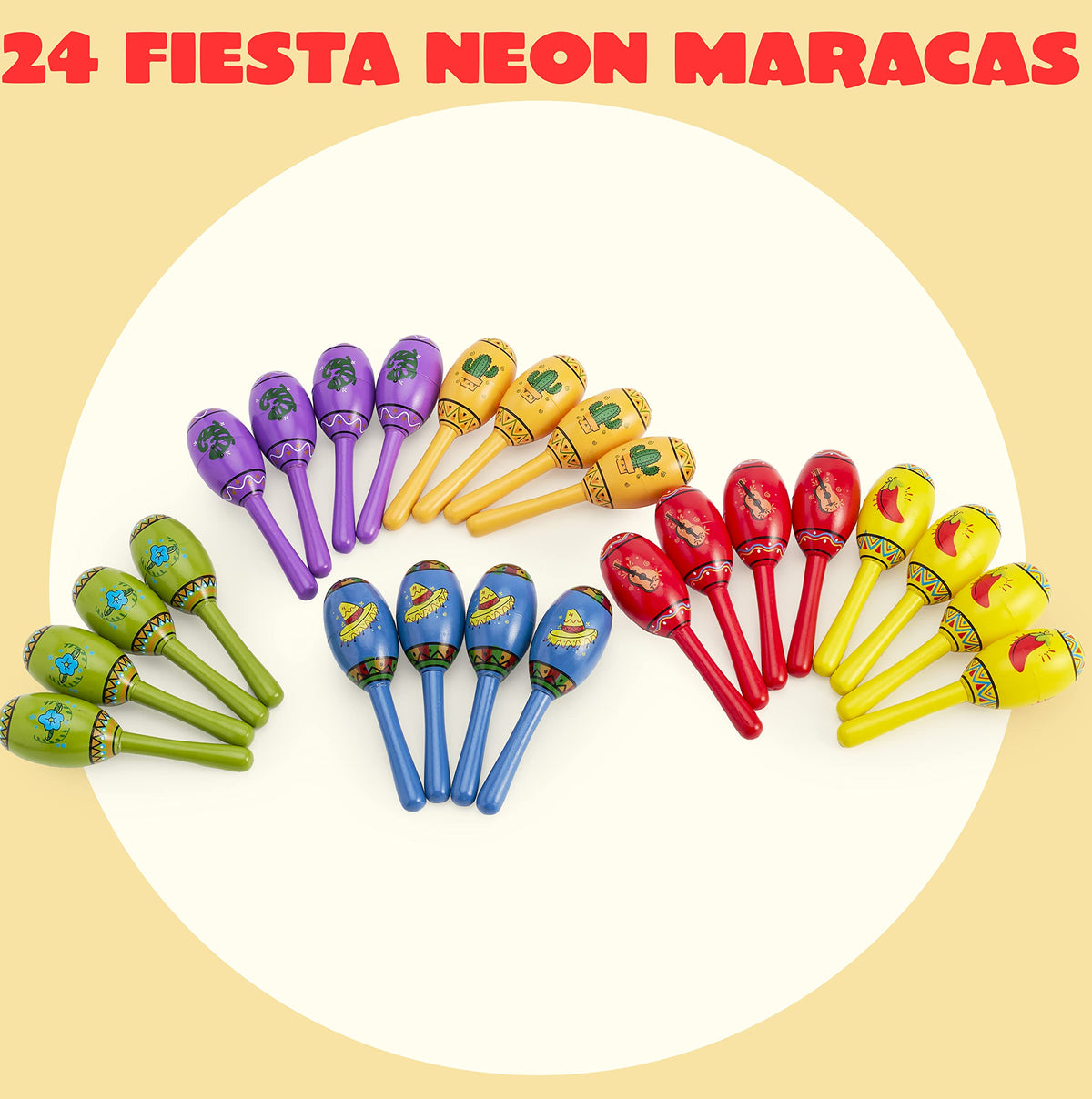 JOYIN wooden maracas six designs in bright colors, ideal for classroom music and celebrations.