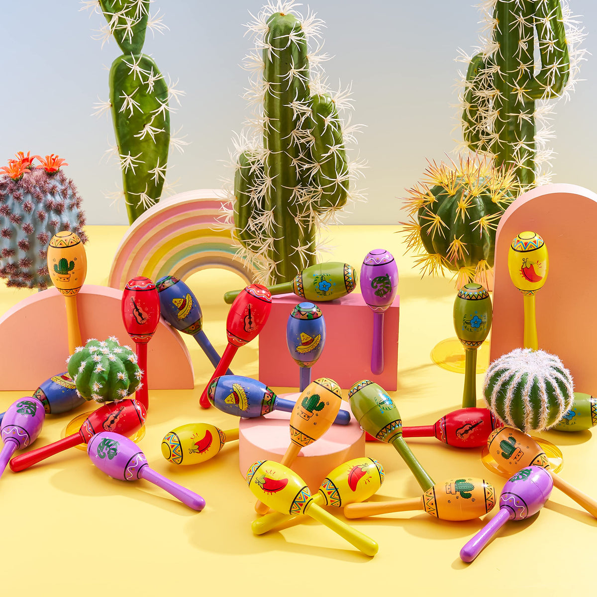 JOYIN wooden maracas with holiday colors for festive carnival vibes.
