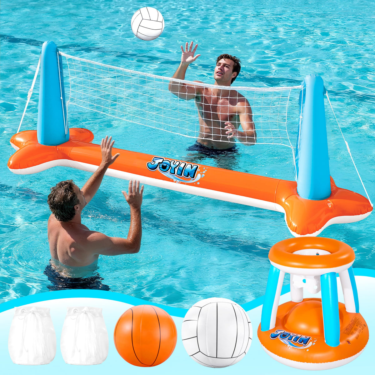JOYIN XL inflatable volleyball net in 125 by 38 inches for expansive pool games.
