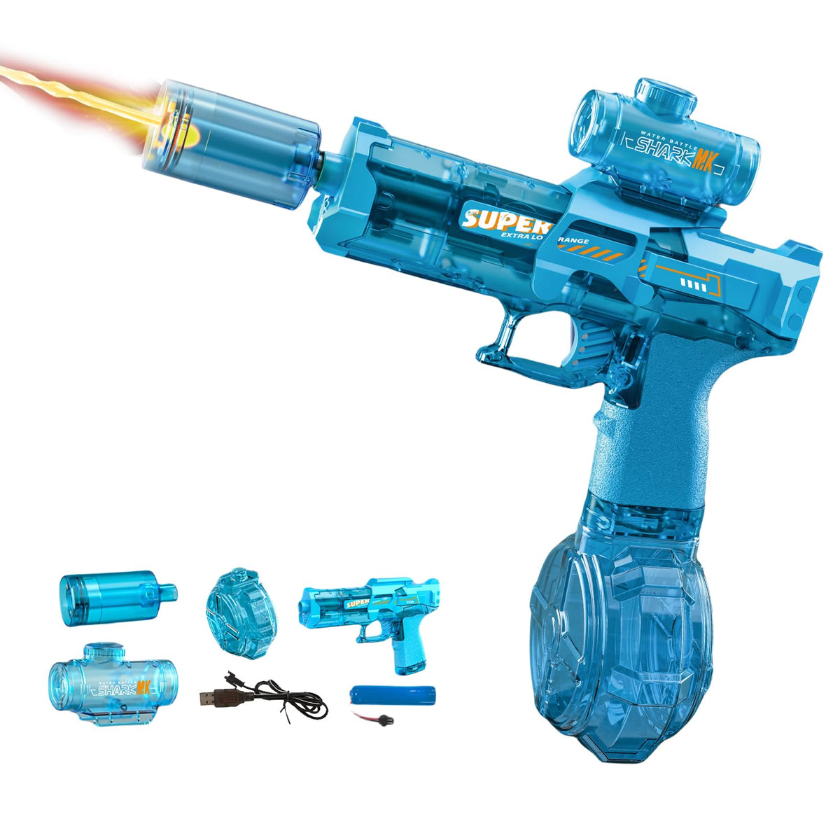 JOYINNTERE Electric Water Gun with flashing muzzle for exciting night battles.