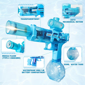 JOYINNTERE Water Gun features battery protection and waterproofing for worry-free battles.