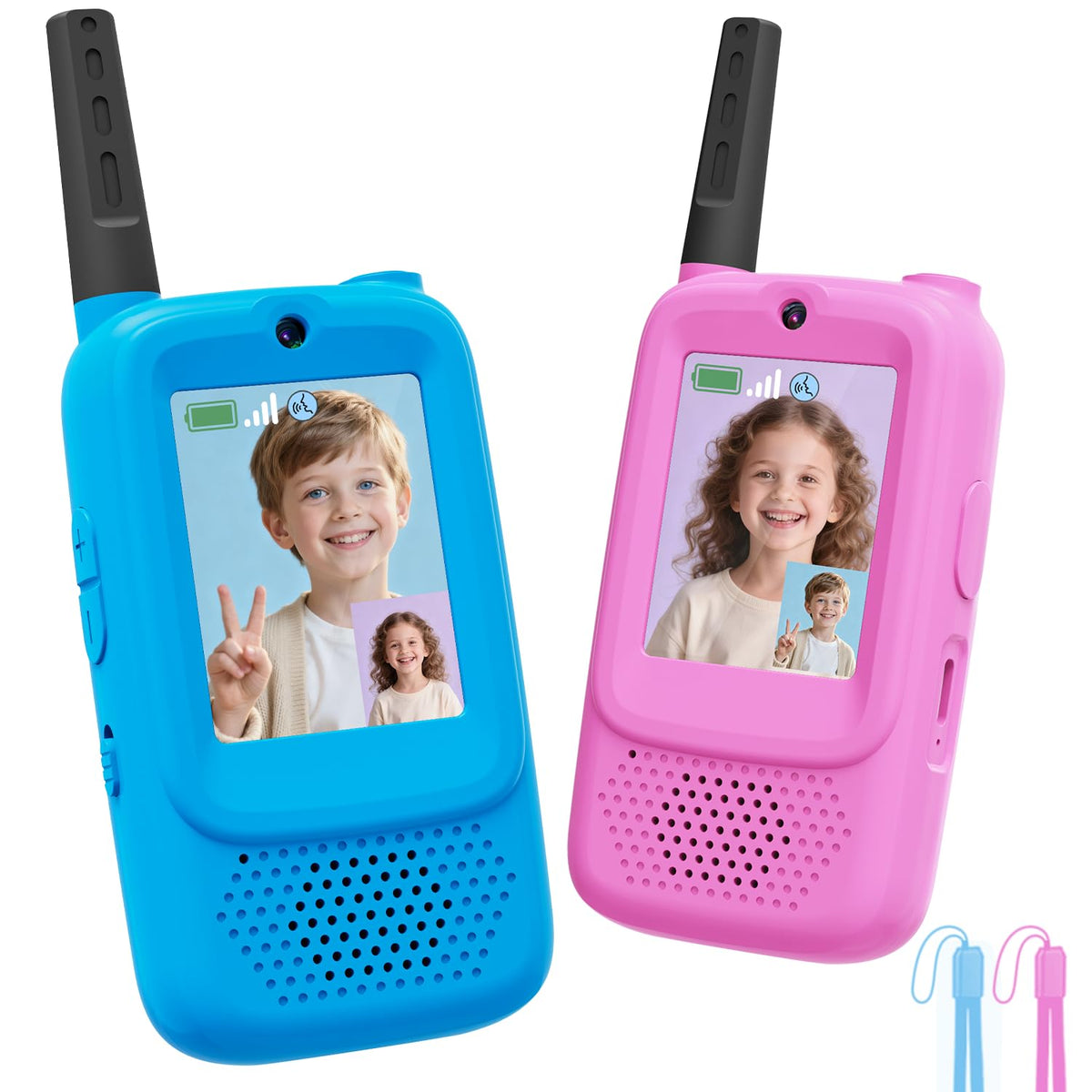 Joyjam video walkie talkies blue camera for kids—clear video chats during outdoor adventures