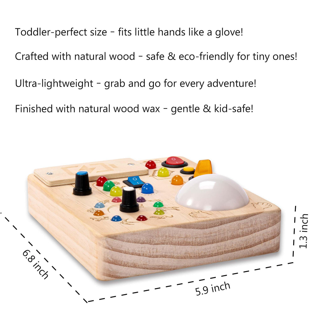 JOYKEKE busy board with color-changing LEDs for sensory feedback.