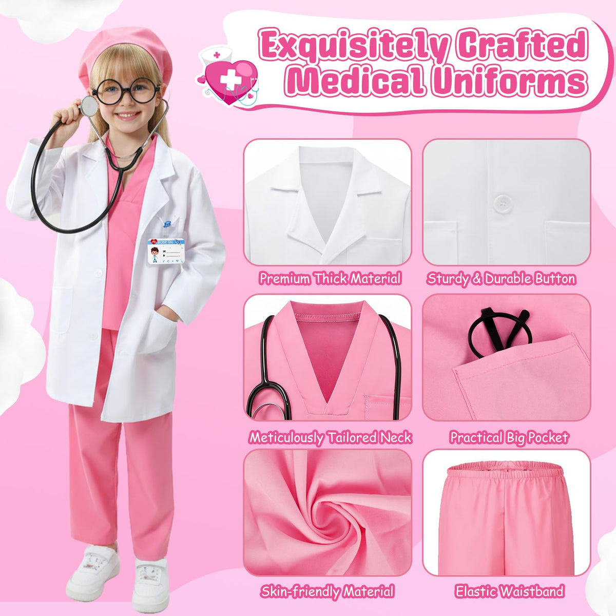 JOYLOKY doctor costume set lab coat highlights tools and pockets for pretend clinics