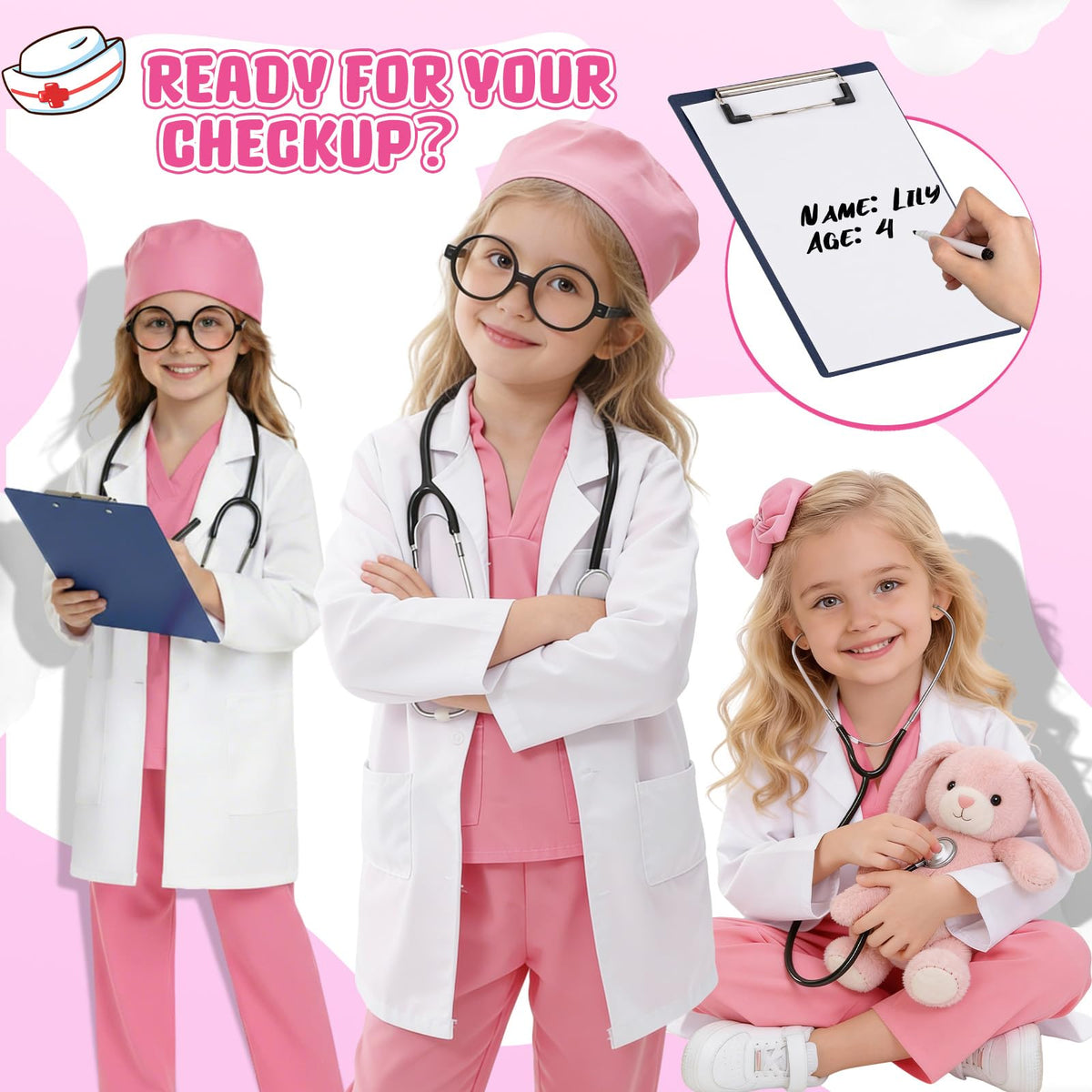 JOYLOKY doctor costume set stethoscope enables heartbeat play and patient confidence