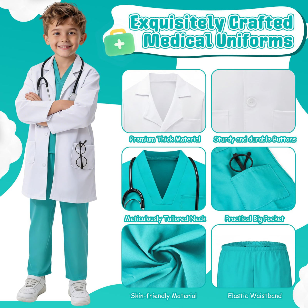 JOYLOKY child uses stethoscope to listen to pretend heartbeats, enhancing immersive play.
