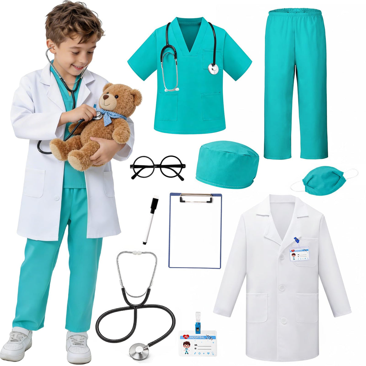 JOYLOKY doctor costume set front view for imaginative kid pretend play.