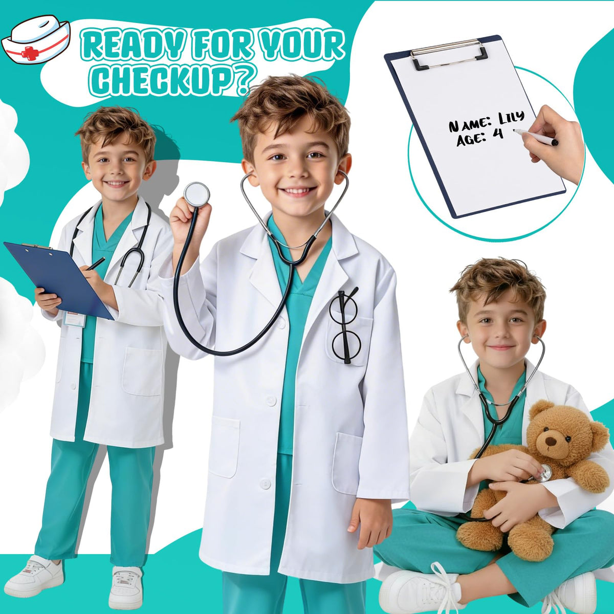JOYLOKY kid lab coat pockets open for easy storage during playtime.
